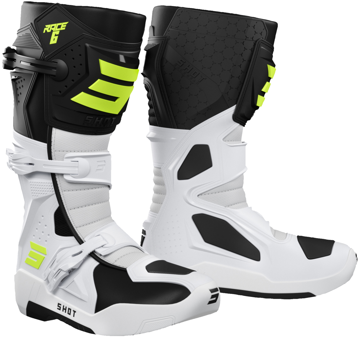 SHOT RACE 6 MX BOOT BLK/WHT/NEON YELL 45 (11) 244-03330