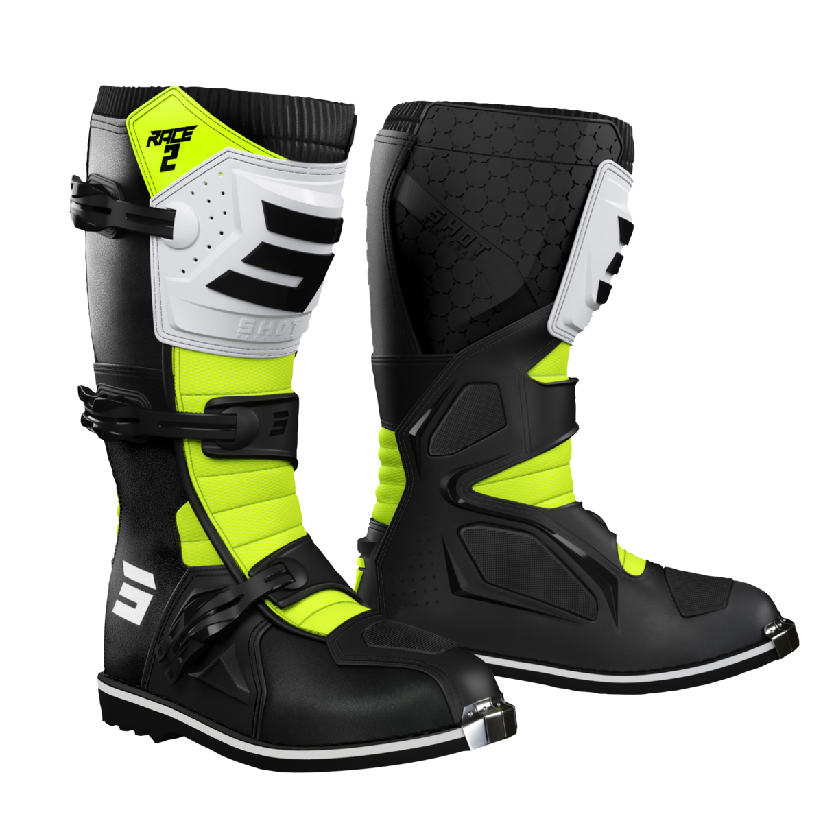 SHOT RACE 2 KIDS BOOT BLK/WHT/NEON YEL 39 (7) 244-03838