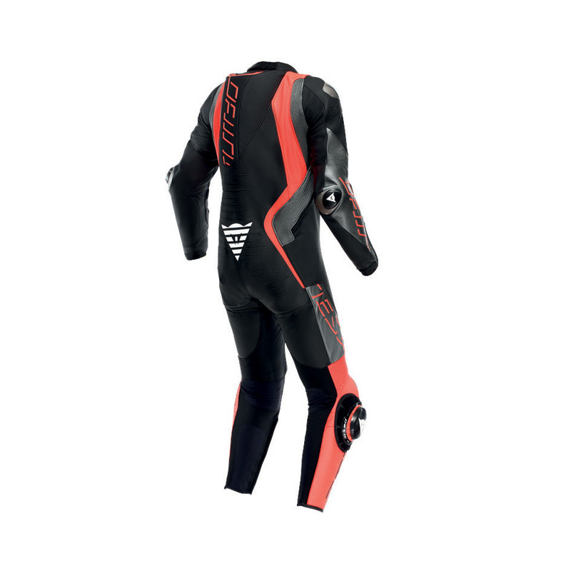 DAINESE AUDAX D-ZIP 1PC PERF LTH SUIT BLK/FLU-RED/ANT 60 15100002-Z09-60