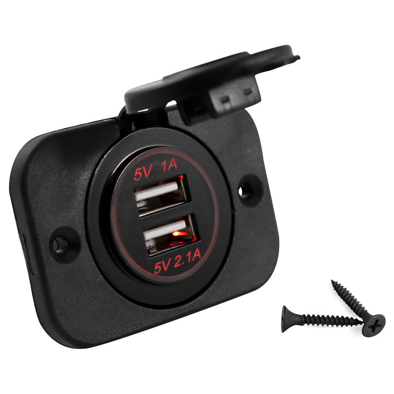 ITL USB CHARGER 2X2.1A W/ MOUNT PANEL RED LED 2600071