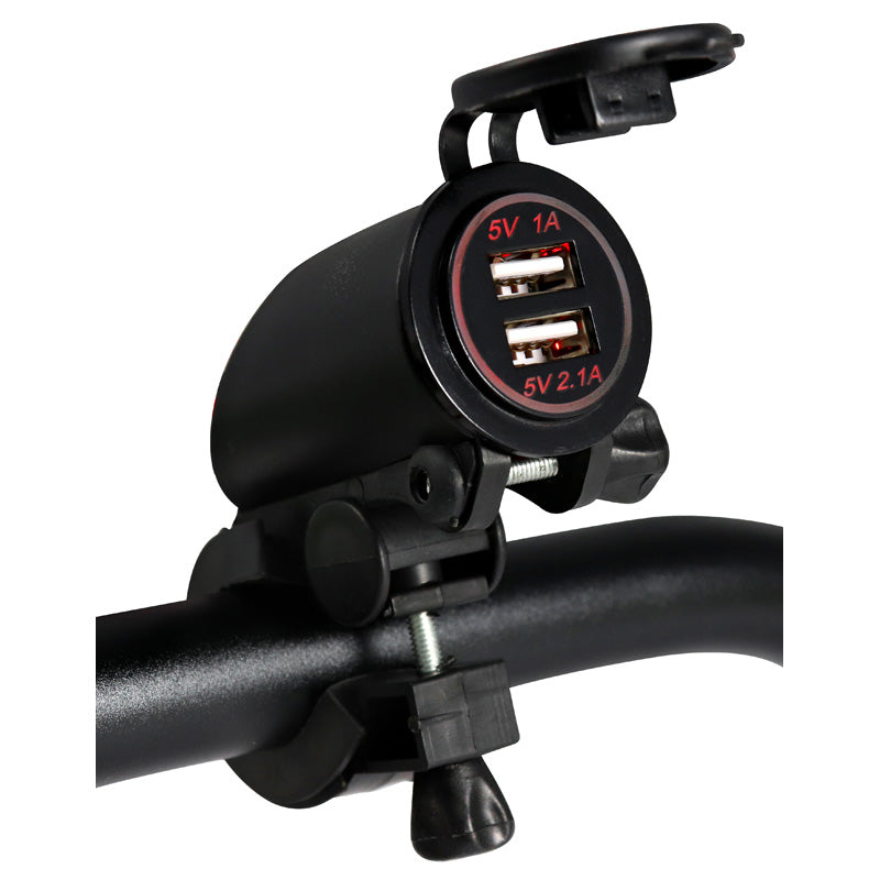 ITL USB CHARGER 2X2.1A FOR HANDLE BAR RED LED 2600072