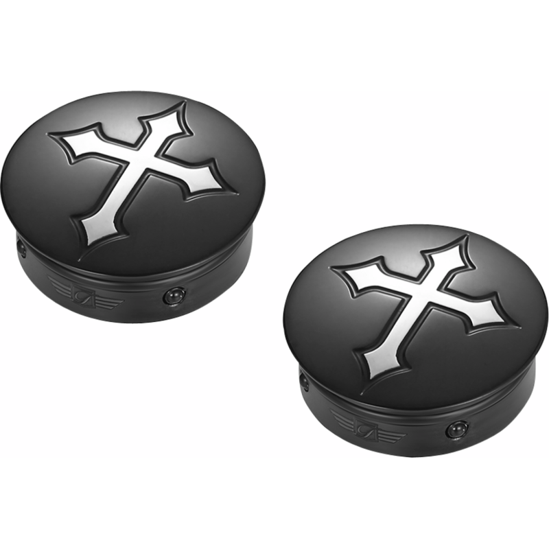 FIGURATI DESIGNS HARLEY-DAVIDSON BLACK CUSTOM SWING ARM COVERS CROSS FD41-CROSS-BLK