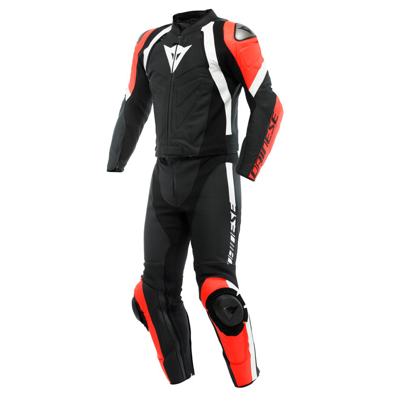 DAINESE AVRO 4 LTHR 2PCS SUIT BLK-MATT/FLUO-RED/WHT 1513479-54G-60