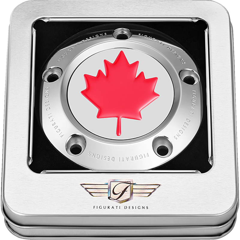 FIGURATI DESIGNS RED MAPLE LEAF TWIN CAM TIMING COVER SILVER FD03-TC-5H-SS