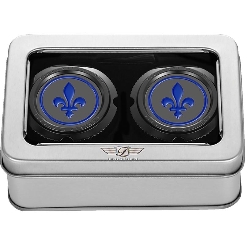 FIGURATI DESIGNS BLUE FLEUR-DE-LIS FRONT AXLE NUT COVER BLACK FD05-FAC-BK