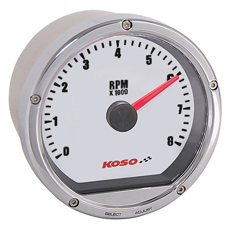 KOSO TNT-01R TACHOMETER WHITE FACE/CHR CASING-METRIC-C BA035103