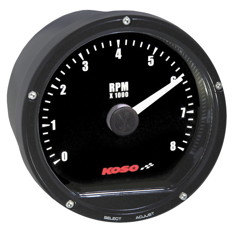 KOSO TNT-01R TACHOMETER BLACK FACE/BK CASING-METRIC-C BA035113