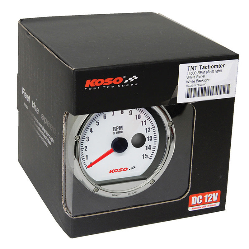 KOSO TNT-01R TACHO 15K RPM SHIFT LIGHT-WH.FACE / WH.C BA035140