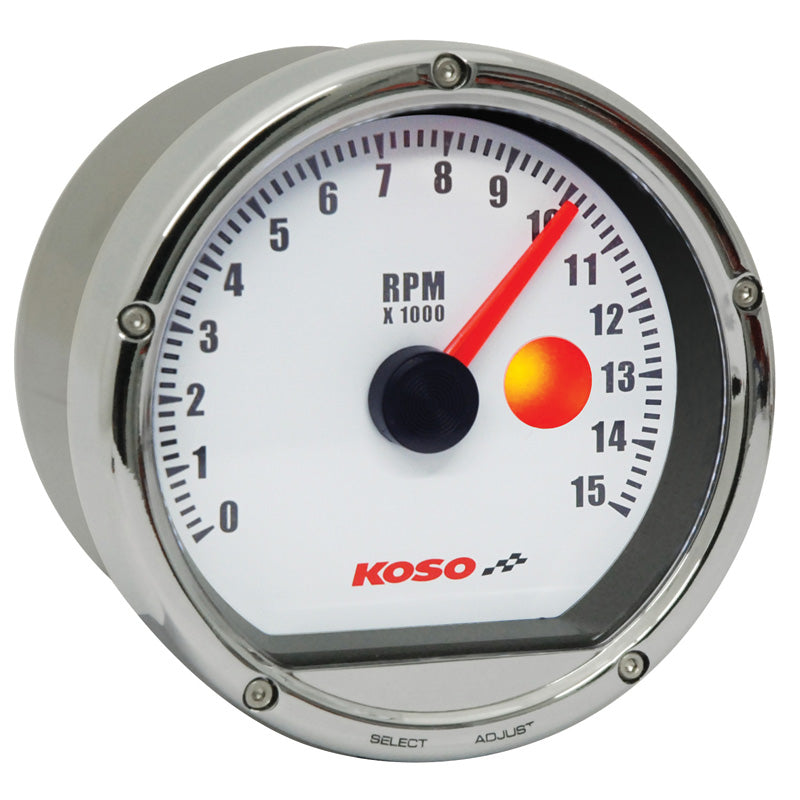 KOSO TNT-01R TACHO 15K RPM SHIFT LIGHT-WH.FACE / WH.C BA035140