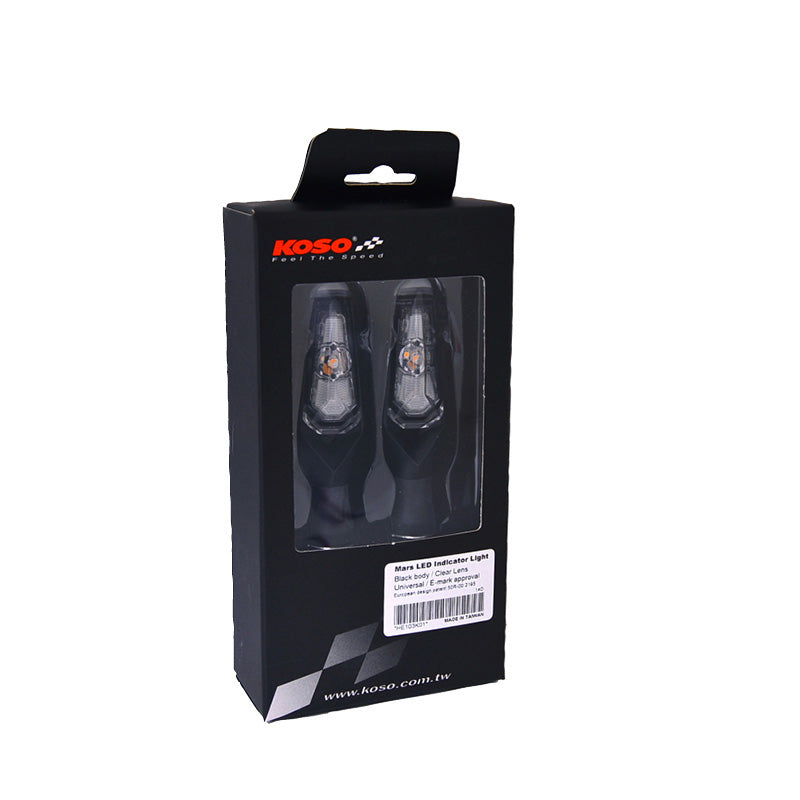 KOSO LED INDICATORS-MARS-MATTE BLACK CLEAR LENS (PAIR) HE103K01