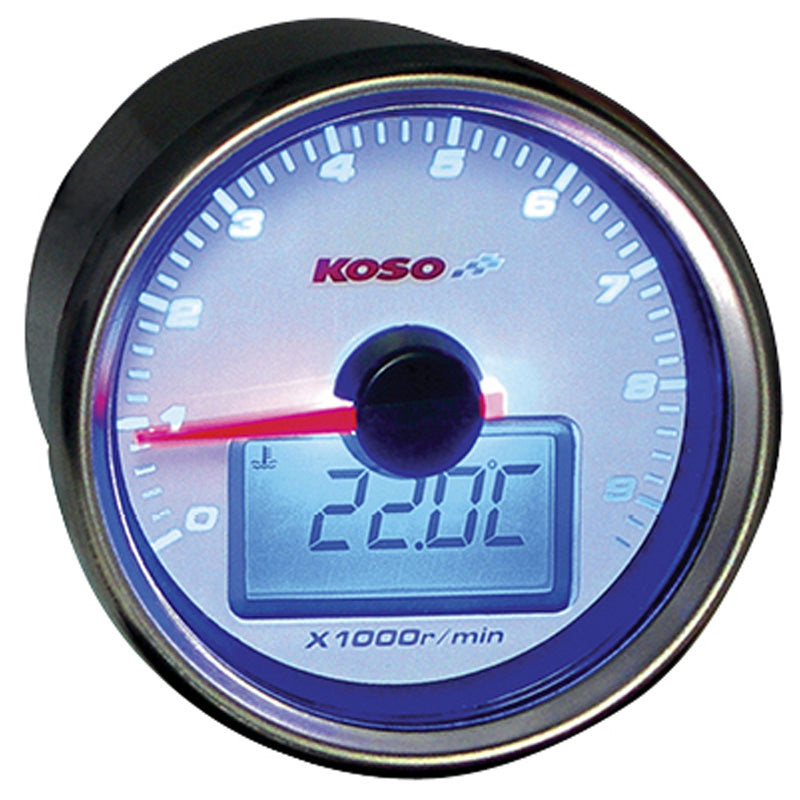 KOSO 0-9000 TACHOMETER WHITE FACE GP STYLE UNIVERSAL BA551B23
