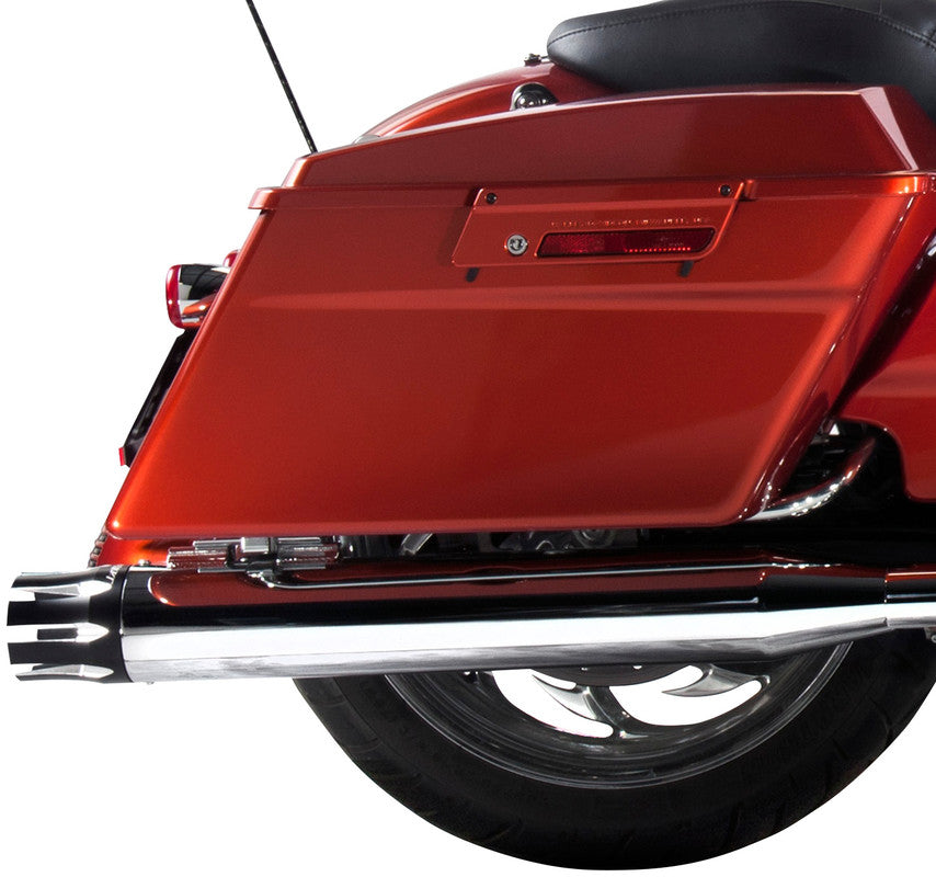 RINEHART RACING 95-16 FLH 4" SLIP-ONS CHR W/BLK CASTLEEND CAPS - REV2 500-0102-CASTLE