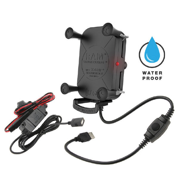 RAM MOUNTS TOUGH-CHARGE WIRELESS X-GRIP W/B-BALL & EXT CBL & MC HRDWRE RAM-HOL-UN12WB-V7M