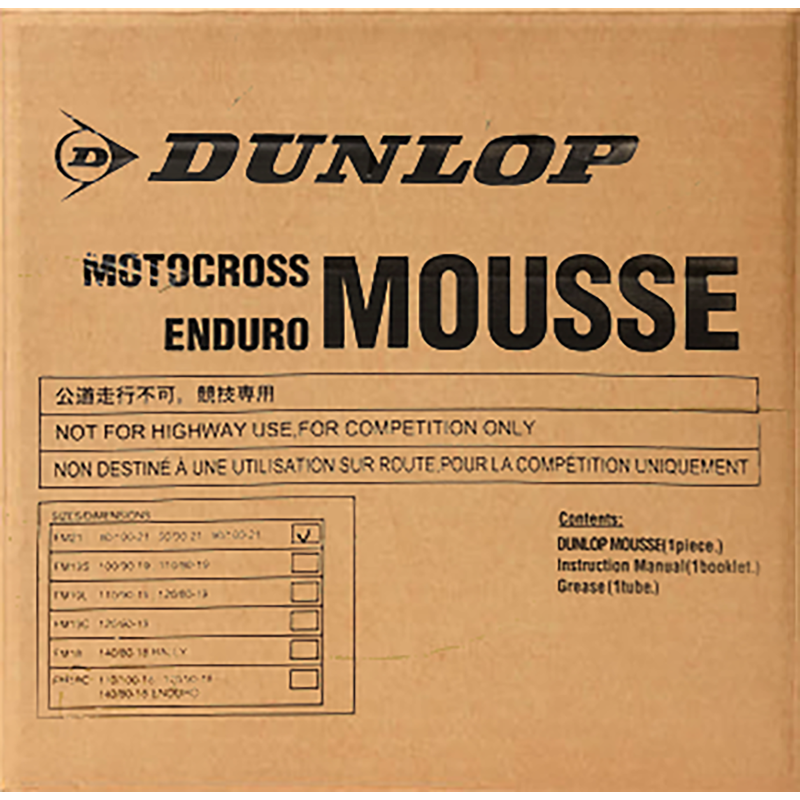 DUNLOP TUBE 110/90-19, 120/80-19, 120/90-19 FM19L-NP MOUSSE 76760005