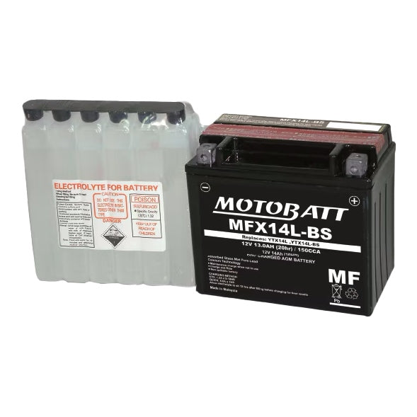 MOTOBATT MFX14L-BS BATTERY YTX MFX AGM MOTOBATT MFX14L-BS