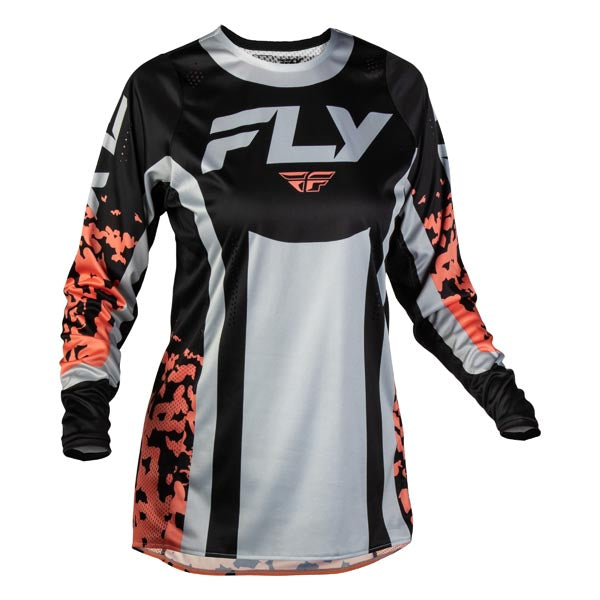 FLY RACING WOMENS LITE FLAKE JERSEY BLACK/LIGHT GREY/CORAL MEDIUM 380-620M