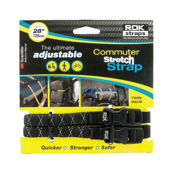 ROK SMALL COMMUTER STRETCH STRAPS 1/2 X 28" BLACK REFLECTIVE ROK00332