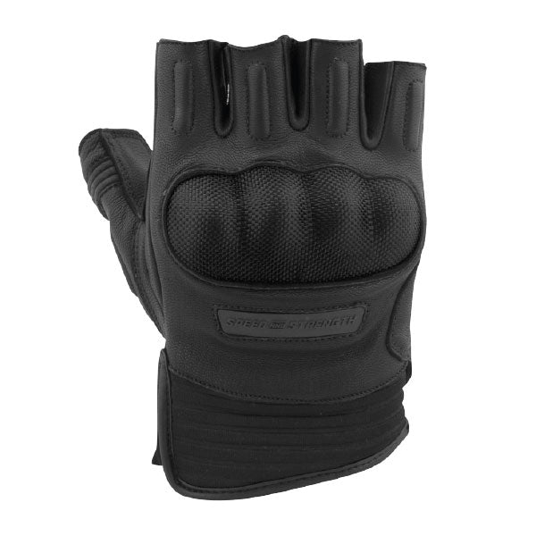 SPEED AND STRENGTH MEN'S TOUGH AS NAILS FINGERLESS MOTORCYCLE GLOVES MEDIUM BLACK 4-312655