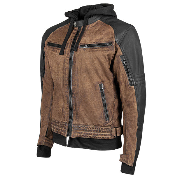 SPEED AND STRENGTH MEN'S STRAIGHT SAVAGE LEATHER & CANVAS MOTORCYCLE JACKET 3XL BROWN 884407