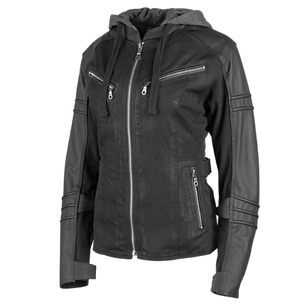 SPEED AND STRENGTH WOMEN'S STREET SAVVY LEATHER & WAXED CANVAS MOTO JACKET XS BLACK 900001