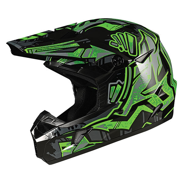 GMAX MX46 TAG MX HELMET GLOSS BLACK/GREY/GREEN YOUTH LARGE D3467052