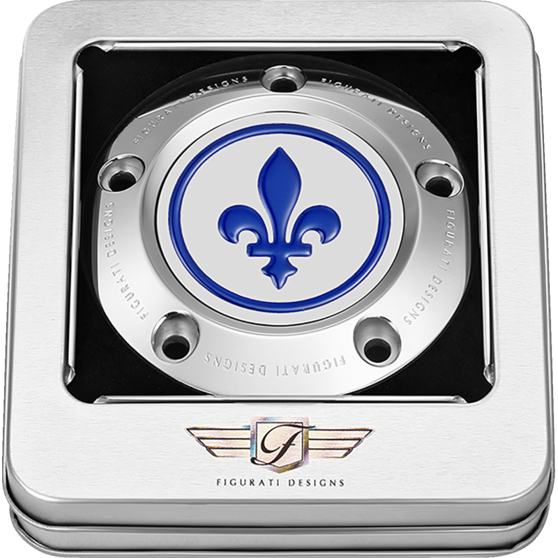 FIGURATI DESIGNS BLUE FLEUR-DE-LIS TWIN CAM TIMING COVER SILVER FD05-TC-5H-SS