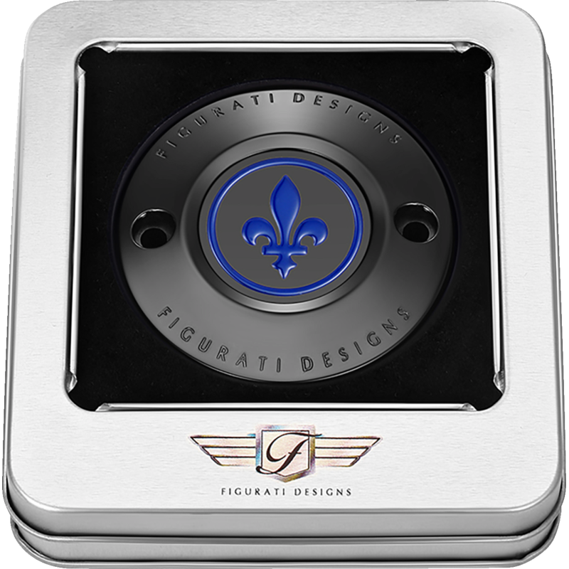 FIGURATI DESIGNS BLUE FLEUR-DE-LIS M8 TIMING COVER BLACK FD05-TC-2H-BK