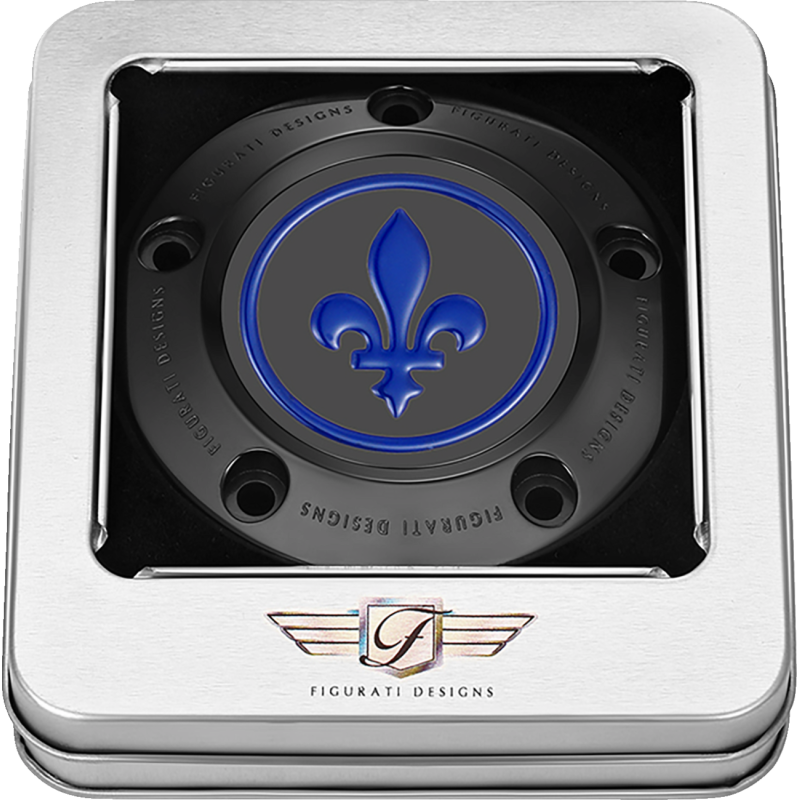 FIGURATI DESIGNS BLUE FLEUR-DE-LIS TWIN CAM TIMING COVER BLACK FD05-TC-5H-BK