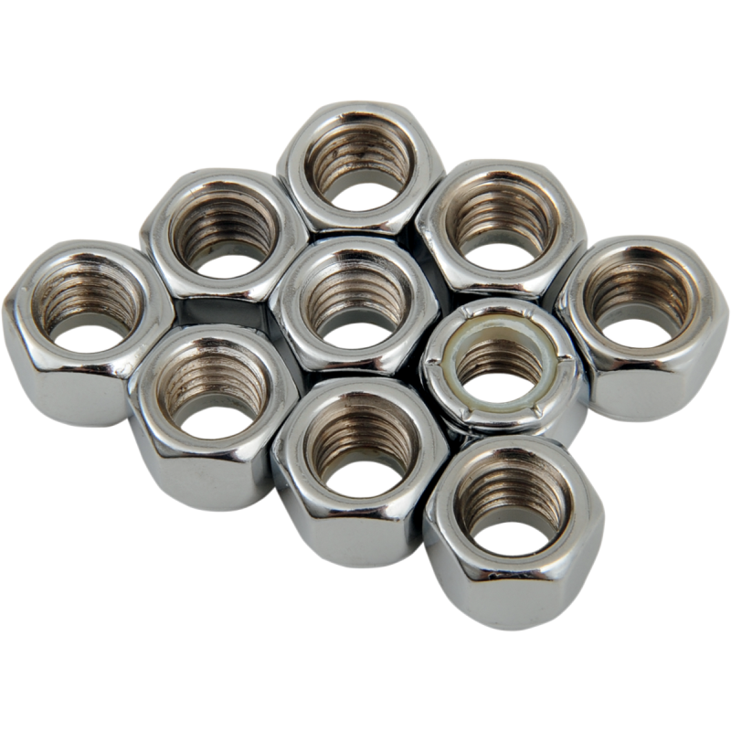 DRAG SPECIALTIES 3/8-16 NYLOCK HEX NUT(10)CY-CHROME MPB277