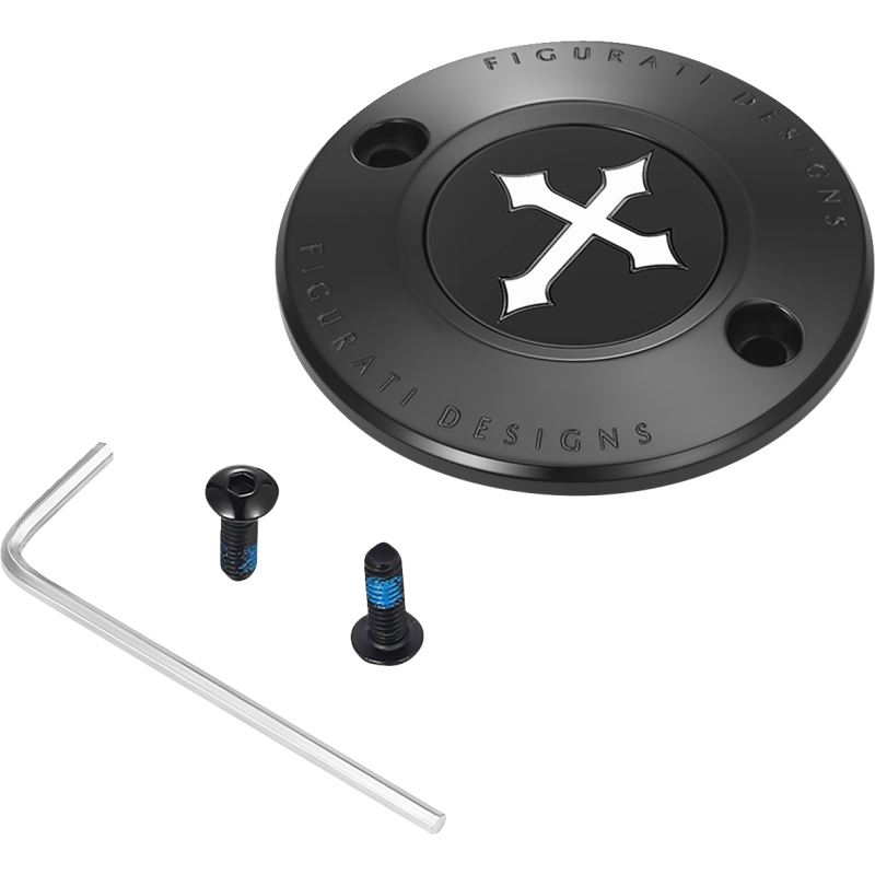 FIGURATI DESIGNS TIMING COVER BLACK WITH CROSS, 2-HOLE FD41-TC-2H-BLK