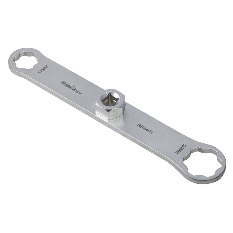 BIKE SERVICE FRONT FORK CAP ADJ.WRENCH W/ADD.DRIVER 17X24MM BS4401