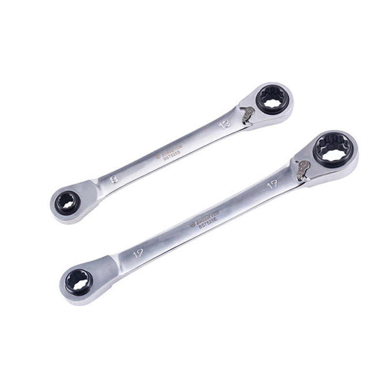 BIKE SERVICE 2PC 4 IN 1 REVERSIBLE RATCHET WRENCH SET BS7525