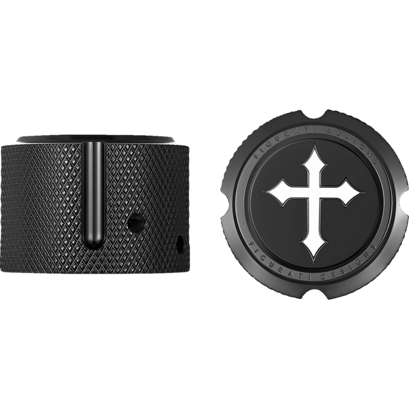 FIGURATI DESIGNS FRONT AXLE NUT COVERS BLACK WITH CROSS FD41-FAC-BLK