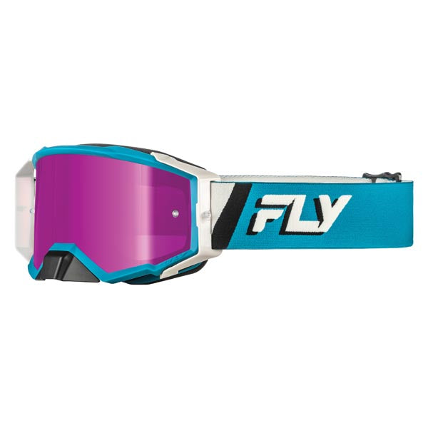FLY RACING ZONE ELITE GOGGLES BLUE/WHITE FRAME BLACK MIRROR/SMOKE LENS 37-51913