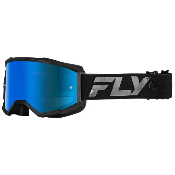FLY RACING ZONE GOGGLES BLACK/BLACK FRAME SKY BLUE MIRROR/SMOKE LENS 37-51525