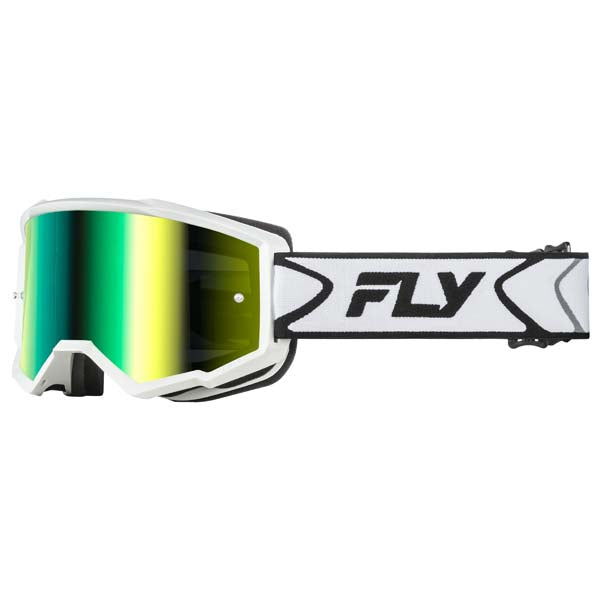 FLY RACING ZONE GOGGLES WHITE/BLACK FRAME IRIDESCENT GREEN MIRROR LENS 37-51534