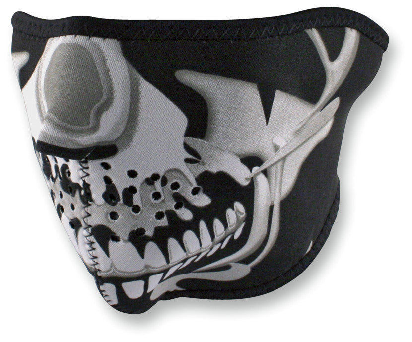 ZAN HEADGEAR NEOPRENE 1/2 FACE MASK CHROME SKULL WNFM023H