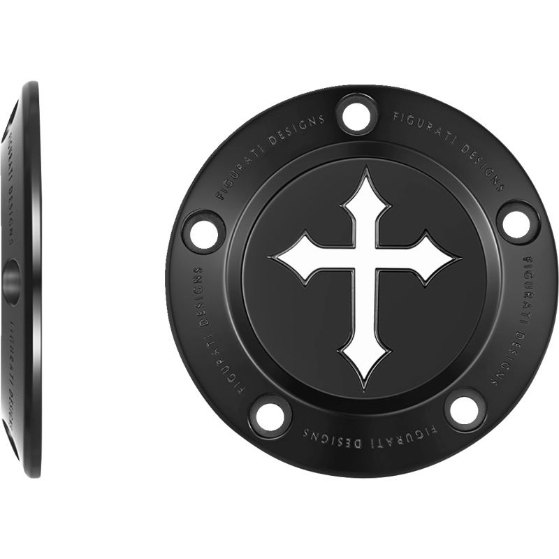FIGURATI DESIGNS TIMING COVER BLACK WITH CROSS, 5-HOLE FD41-TC-5H-BLK