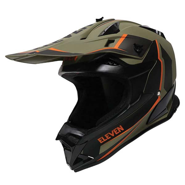 ELEVEN RAID MX HELMET PEAK GREEN/BLACK/ORANGE 166 PEAK GRN/ORG