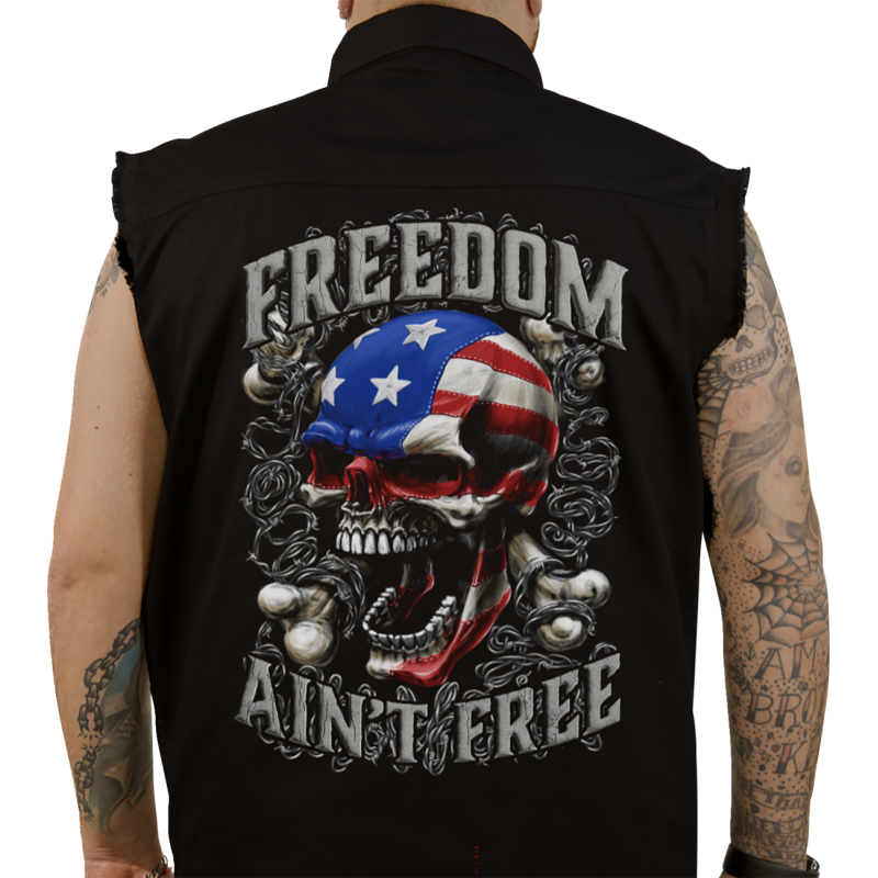 LETHAL THREAT FREEDOM AIN'T FREE PRNT SLEEVELSS BUTTDWN SHRT - BLK - MED CO60195M