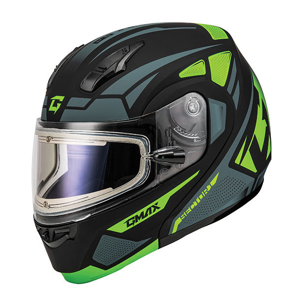 GMAX MD04 SECTOR MODULAR SNOW HELMET 3XL GREEN ELECTRIC LENS M40431099
