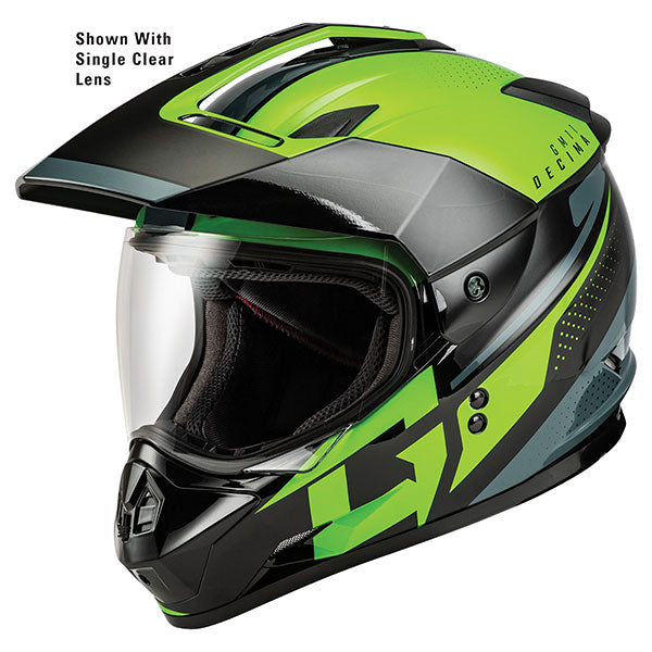 GMAX GM11 DECIMA DUAL SPORT SNOW HELMET LARGE GREEN DOUBLE LENS A21161096