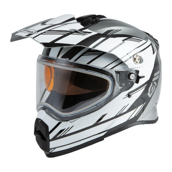 GMAX AT-21S DUAL SPORT SNOW HELMET XL SILVER/WHITE/BLACK DOUBLE LENS G2211127