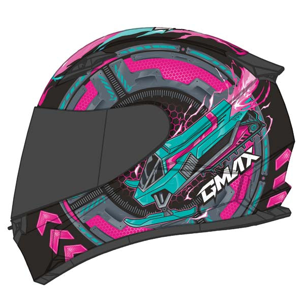 GMAX FF49Y CHARGED YOUTH FULL FACE HELMET BLACK/PINK/BLUE YOUTH MEDIUM F24911401
