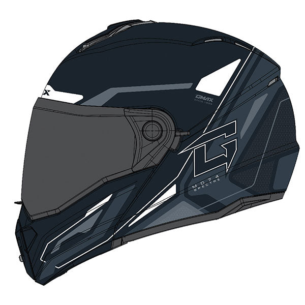 GMAX MD74 SPECTRE MODULAR FULL FACE SNOW HELMET SMALL BLACK/WHITE DOUBLE LENS M6742424