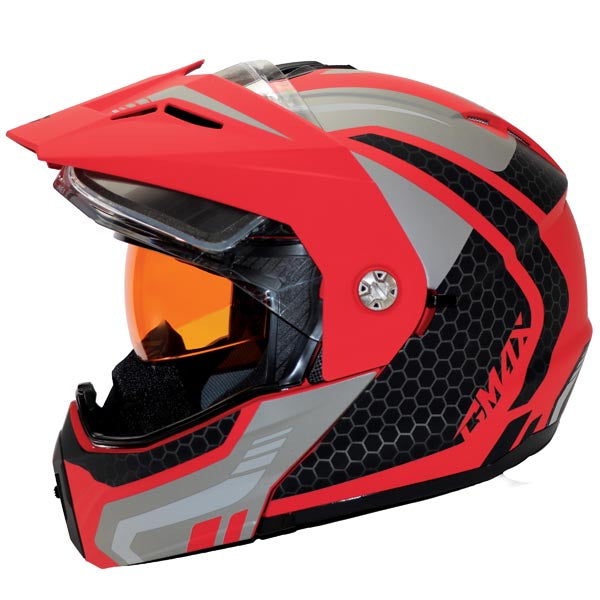 GMAX MD74 LANCER MODULAR FULL FACE SNOW HELMET RED/GREY LARGE DOUBLE LENS M6743036R