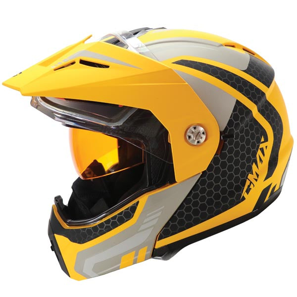 GMAX MD74 LANCER MODULAR FULL FACE SNOW HELMET YELLOW/GREY LARGE DOUBLE LENS M6743686R