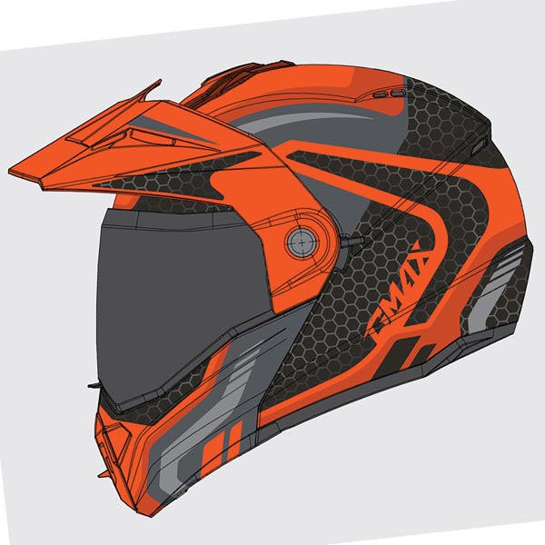 GMAX MD74 LANCER MODULAR FULL FACE SNOW HELMET ORANGE/GREY MEDIUM DOUBLE LENS M6743275R