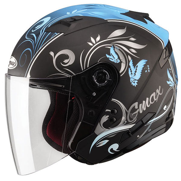 GMAX OF-77 OPEN FACE HELMET XS BUTTERFLY BLUE G3772443