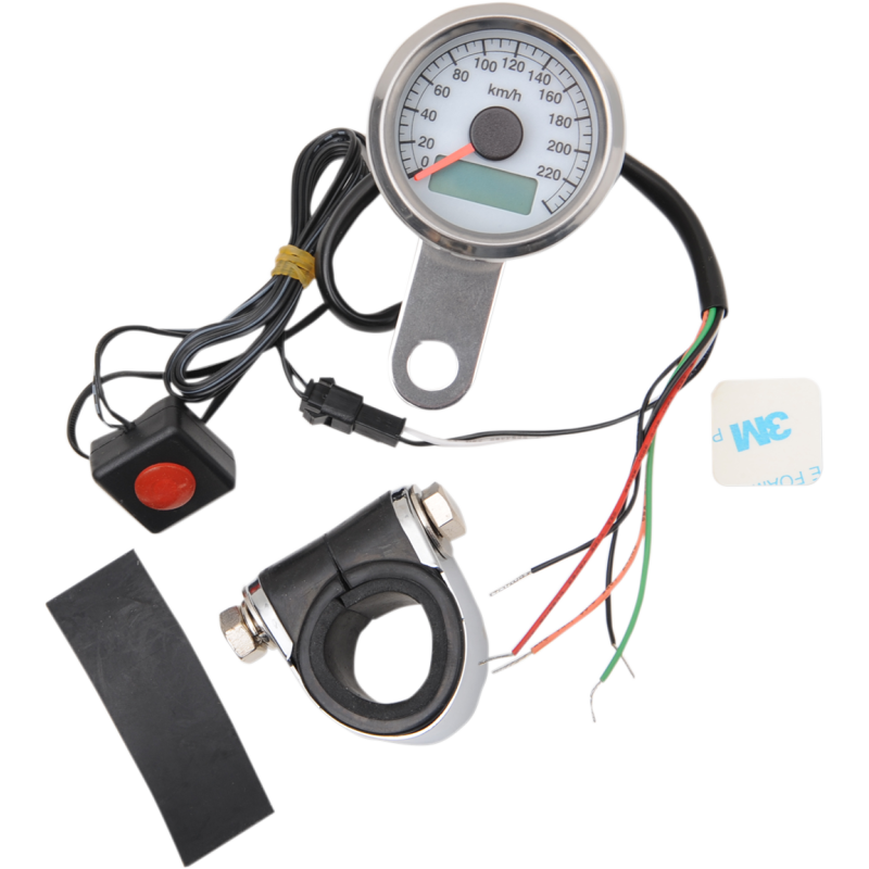 DRAG SPECIALTIES 1.87" MINI SPEEDO WHT KM/H 2210-0325